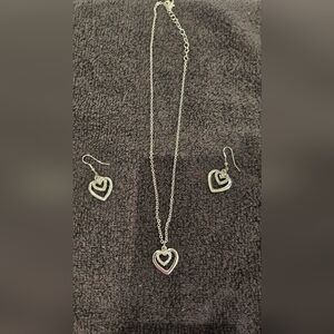 Elegant Silver Heart Necklace and Earring Set. Fashion Jewelery